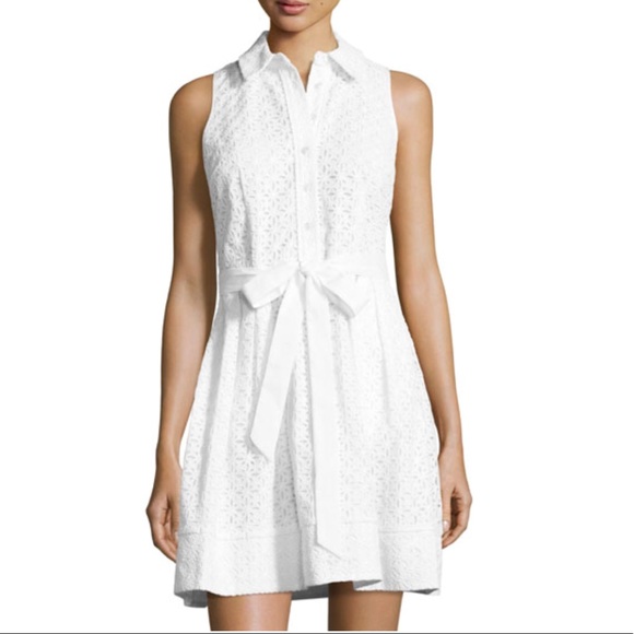 white eyelet shirt dress